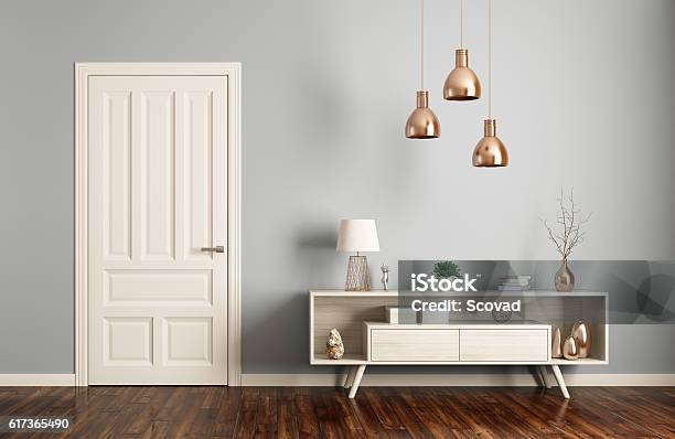 Modern Living Room Interior With Door 3d Rendering Stock Photo - Download Image Now - Door, Indoors, Home Interior