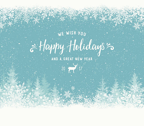 ilustrações de stock, clip art, desenhos animados e ícones de holiday background with snowflake frame, christmas trees and reindeer - neve