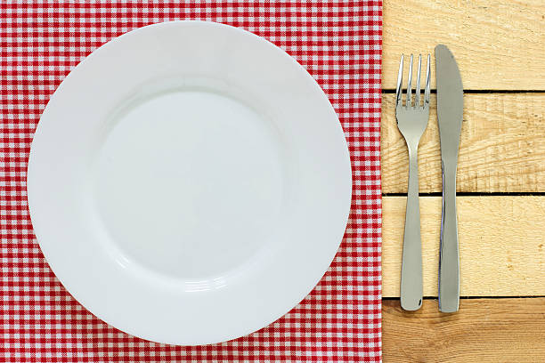 istock Empty Plate And Cutlery On The Wooden Table. 617367180