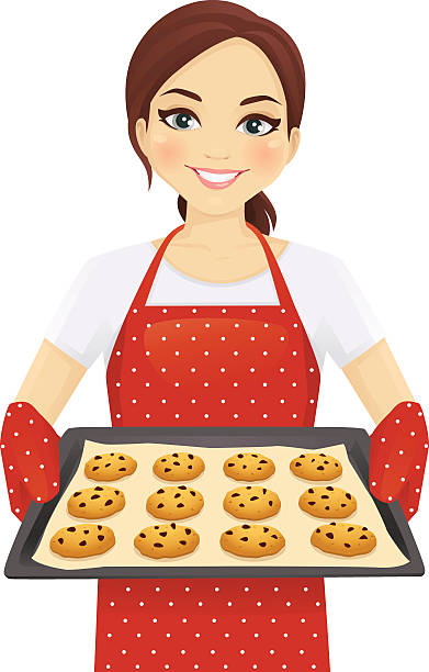 frau baking cookies - plätzchen backen stock-grafiken, -clipart, -cartoons und -symbole