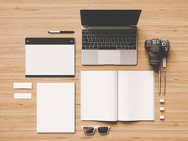 istock Set of mockup on wood background. 3D illustration 617367996