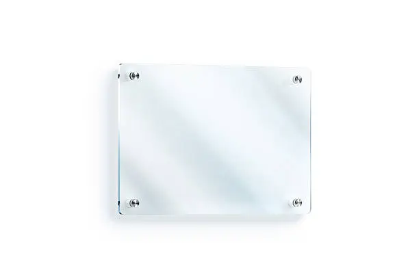 Photo of Blank glass sign plate wall-mounted mockup, clipping path