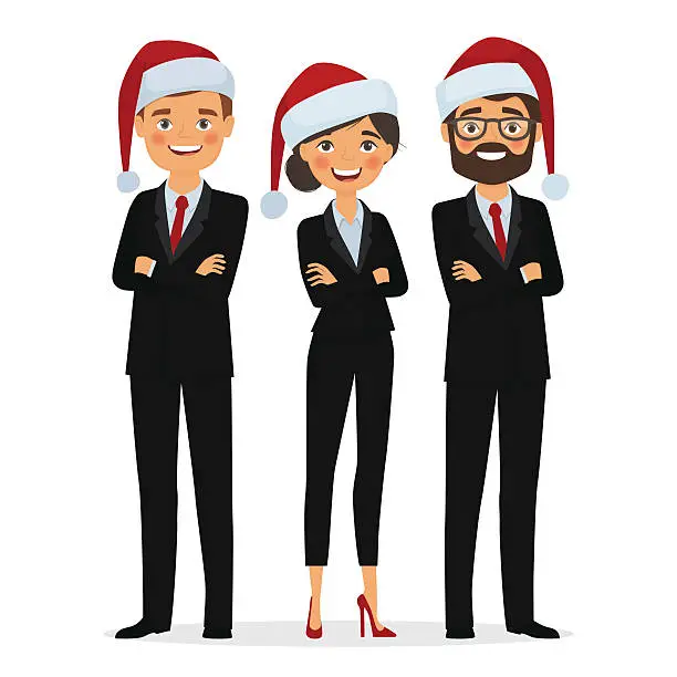 Vector illustration of Business people dressed in Christmas hats