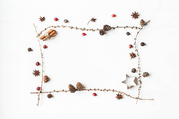istock Christmas composition. Larch branches, cinnamon sticks, anise star, dried cranberry 617371992