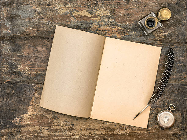 istock Open diary book and vintage office supplies 617372208