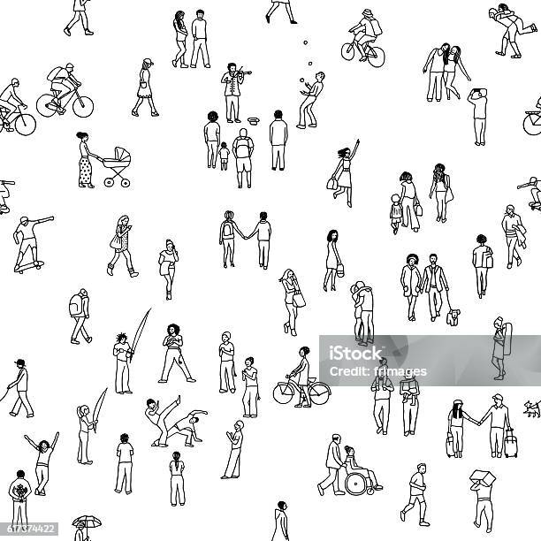 Seamless Pattern Of Tiny People Stock Illustration - Download Image Now - People, Cycling, Drawing - Art Product