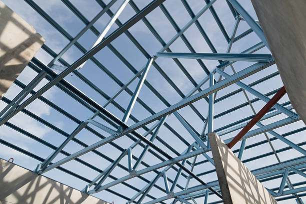 istock Structure of steel roof. 617375378