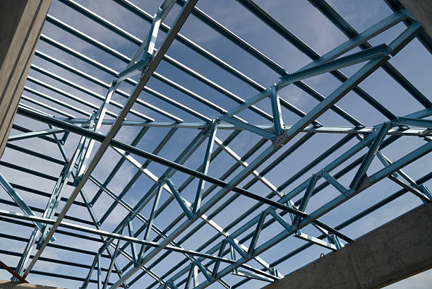 istock Structure of steel roof. 617375654