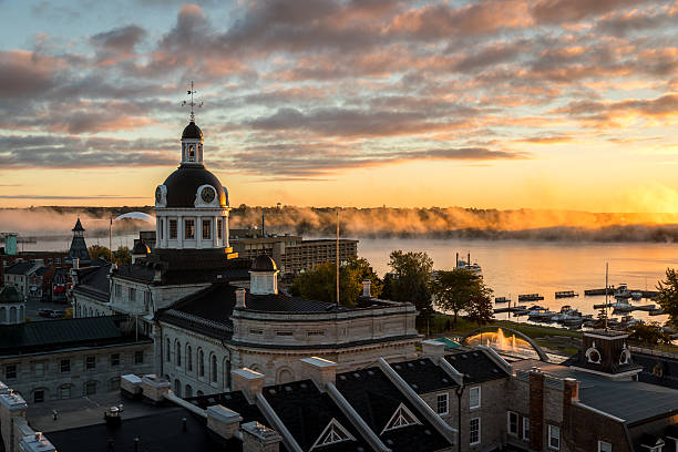 City of Kingston Ontario, Canada at Sunrise DSLR picture of the cityscape and the city hall of Kingston, Ontario and sunrise. ontario canada stock pictures, royalty-free photos & images