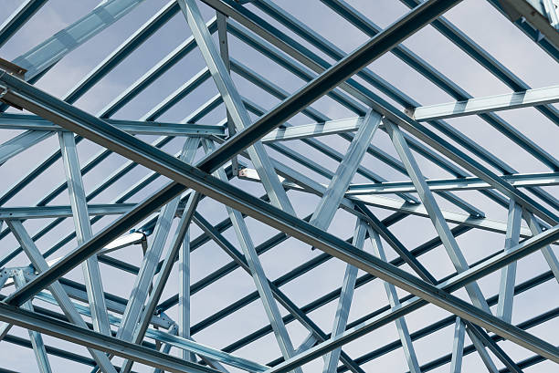 istock Structure of steel roof. 617376176
