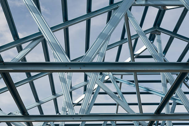 istock Structure of steel roof. 617376254