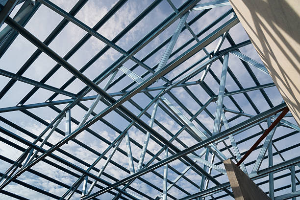 istock Structure of steel roof. 617376500