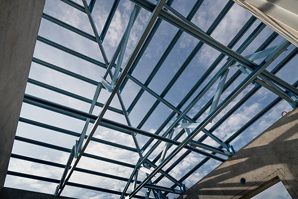 istock Structure of steel roof. 617376616
