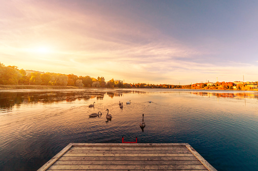 Sunset over lake landscape