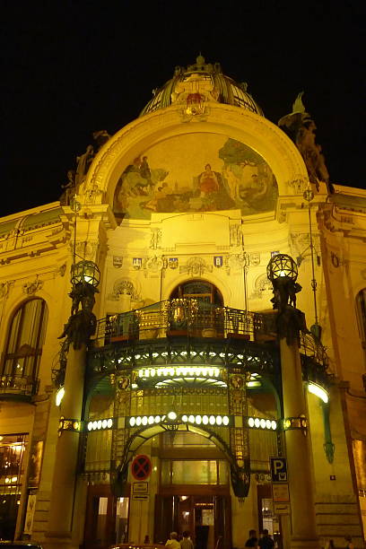 istock Municipal House facade at night, Prague 617380184