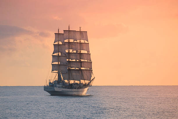Ancient sailing ship in the sea Ancient sailing ship in the sea at sunset black sea photos stock pictures, royalty-free photos & images