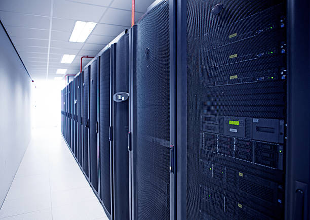 Modern server room view Modern server room view cooling rack stock pictures, royalty-free photos & images