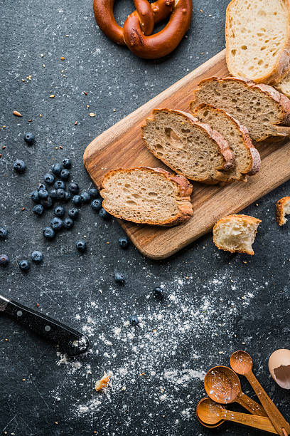 Freshly baked bread on wooden table