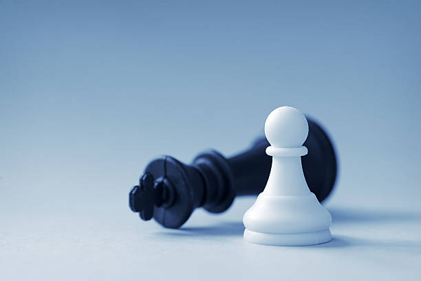 istock White chess pawn and black king 617388492