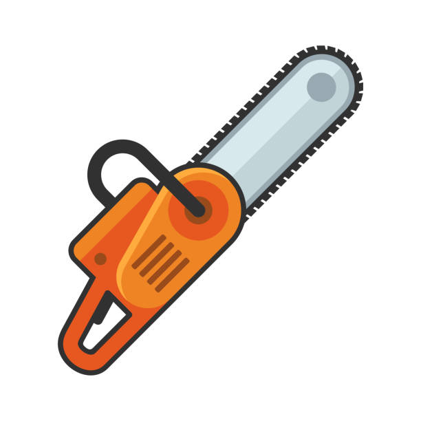Hand Chainsaw Icon on White Background. Vector Hand Chainsaw Icon on White Background. Vector illustration chainsaw stock illustrations