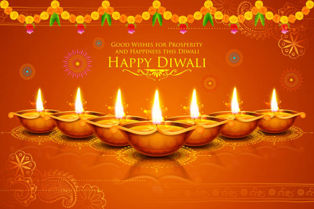 burning diya on happy diwali holiday background for light festival - deepavali 幅插畫檔、美工圖案、卡通及圖標