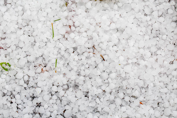 Hailstones covering ground. stock photo