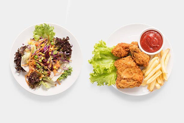istock Mock up fresh salad and Fried chicken and chips. 617390846