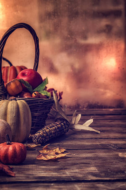 istock Basket with Pumpkins and Autumn Decoration 617390956