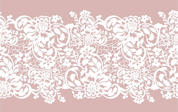 Seamless openwork lace patterned with beautiful flowers roses Seamless openwork lace patterned with beautiful flowers roses white on pink painted white line stock illustrations