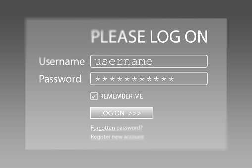 Account login page. Password to the user's personal account. 3D render illustration in cartoon style. Transparent background, isolation.