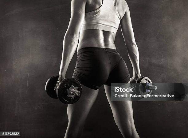 Fitness Female With Dumbbells Stock Photo - Download Image Now - Body Building, Only Women, Women