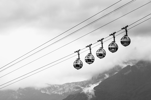 famous transparent cable cars that links the Bastille with the city center of Grenoble