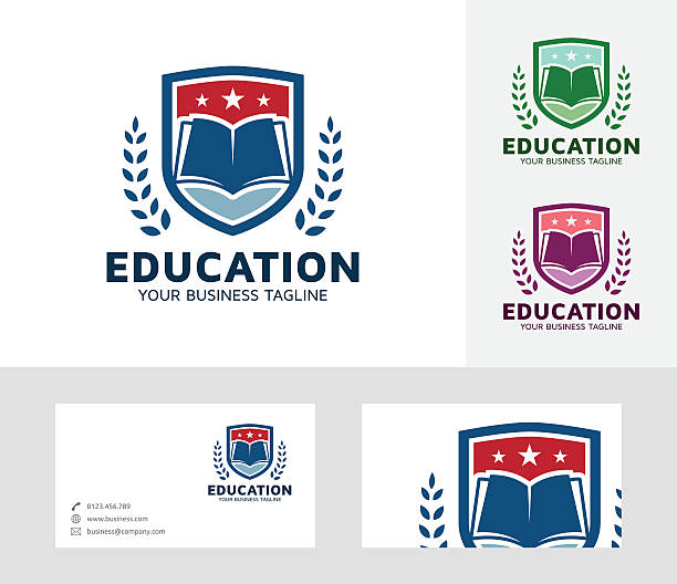 Education vector logo Education vector logo with business card template riot shield illustrations stock illustrations