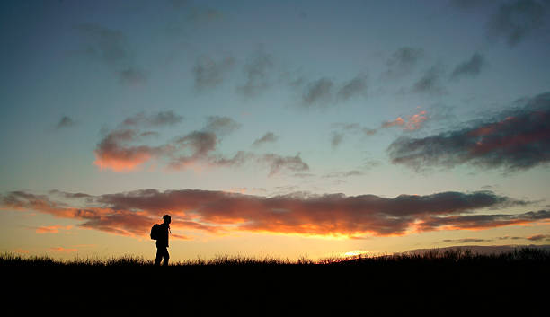 istock Man on the meadow at sunset ,Silhouette concept 617397416