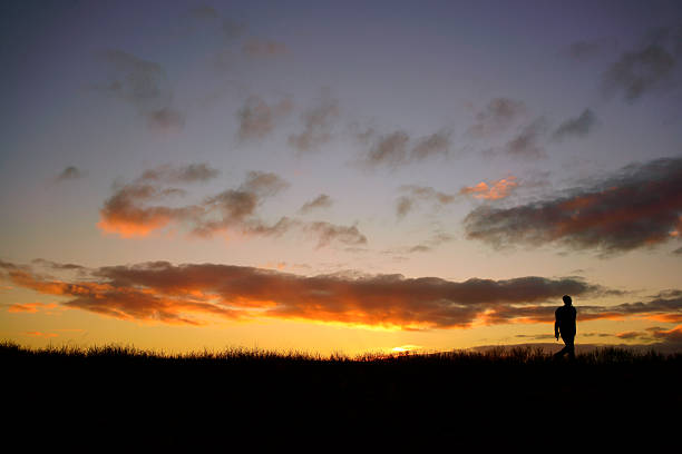 istock Man on the meadow at sunset ,Silhouette concept 617397506