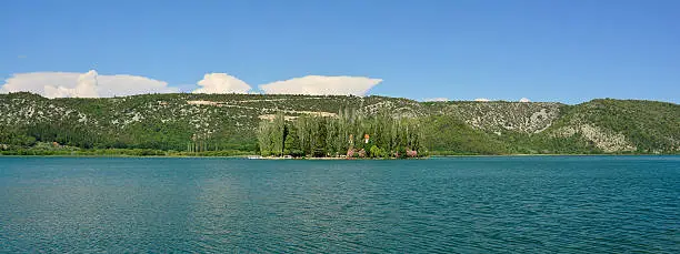Visovac Island in the River Krka in Krka National Park, Sibenik-Knin County, Croatia.