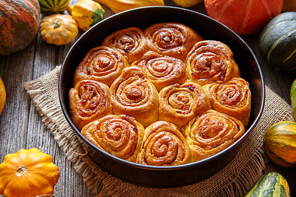istock Cinnamon pumpkin dough bun rolls spicy traditional Danish baked vegan 617562134