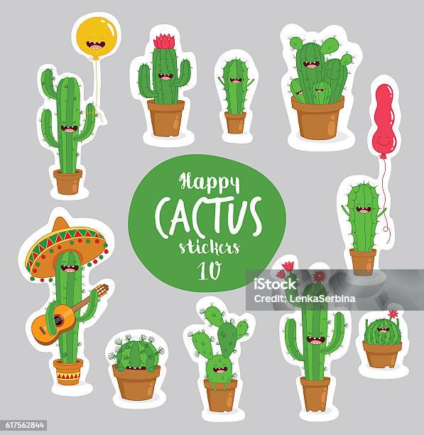 Cactus Stickers Stock Illustration - Download Image Now - Cactus, Humor, Cartoon