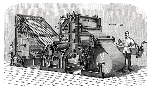 19-th century illustration of the Walter press, the pioneer of modern newspaper printing-presses. Published in \