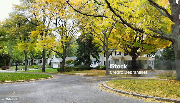 Pretty Street In Autumn Stock Photo - Download Image Now - Street, Residential District, Community