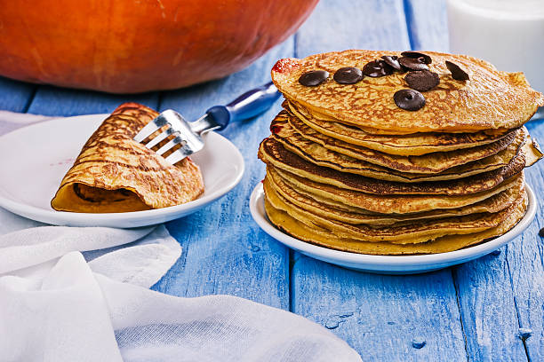 istock Pumpkin pancakes with chocdrops 617564022