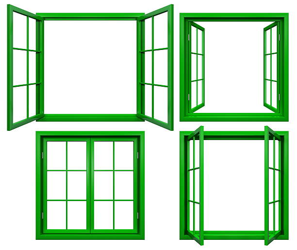 istock Collection of green window frames isolated on white 617564372