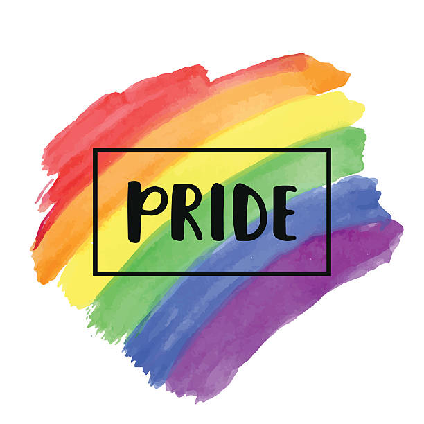 Gay Pride lettering on a watercolor rainbow spectrum flag Gay Pride lettering on a watercolor rainbow spectrum flag, homosexuality emblem isolated on white. LGBT rights concept. Modern parades poster, placard, invitation card design lesbian flag stock illustrations