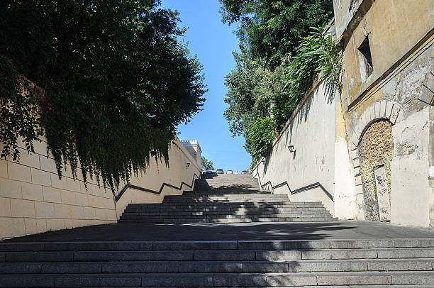 Stairs at beginning of Lanzheronovskaya street in Odessa stock photo