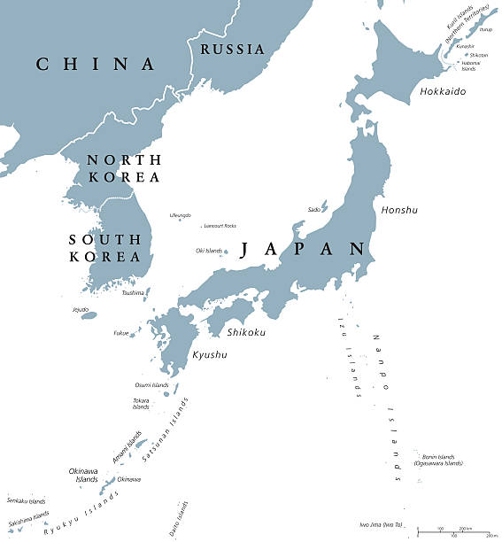mapa polityczna półwyspu koreańskiego i japonii - south eastern stock illustrations