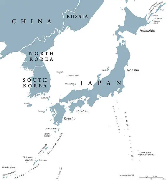 Vector illustration of Korean peninsula and Japan countries political map