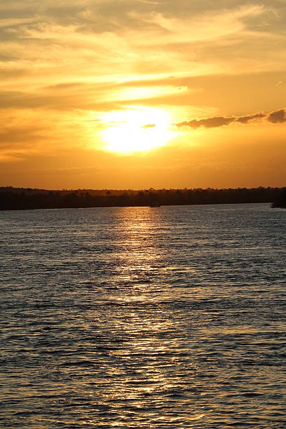 Orange glow during sunset at the Volga River in Samara Russia