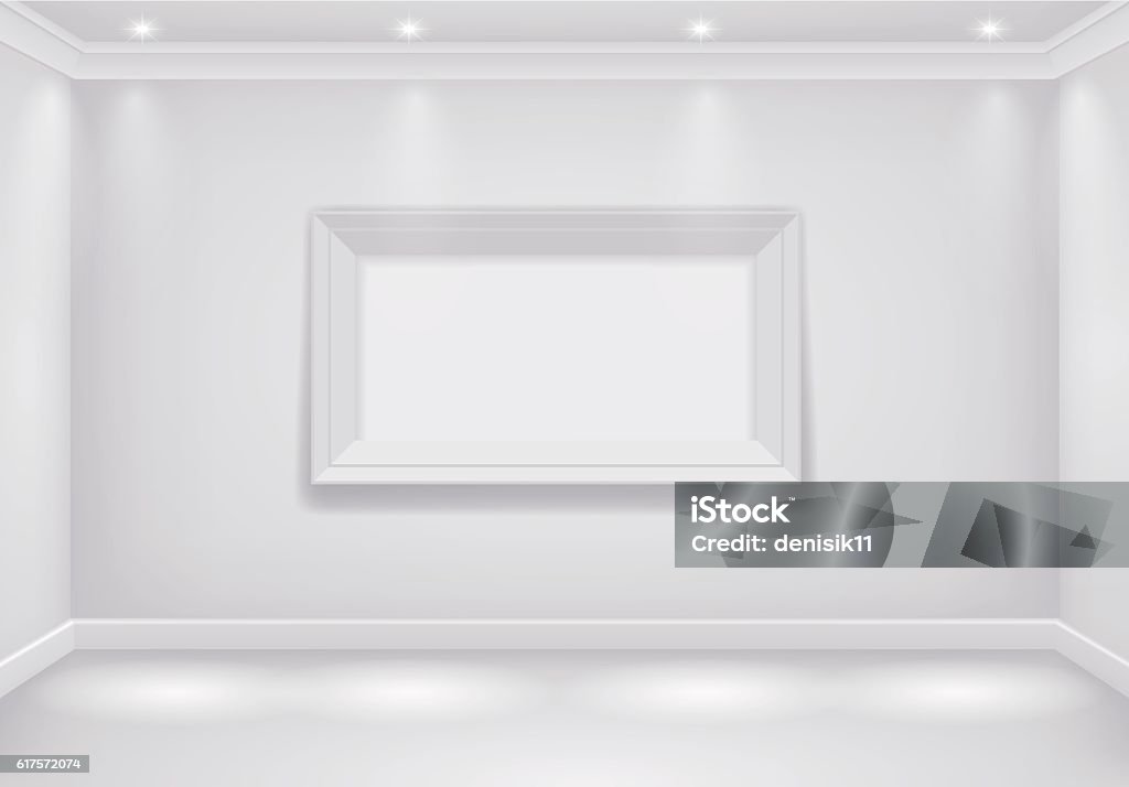 Interior white room The interior of a white room with the lower lights and the big picture. Vector graphics Baseboard stock vector