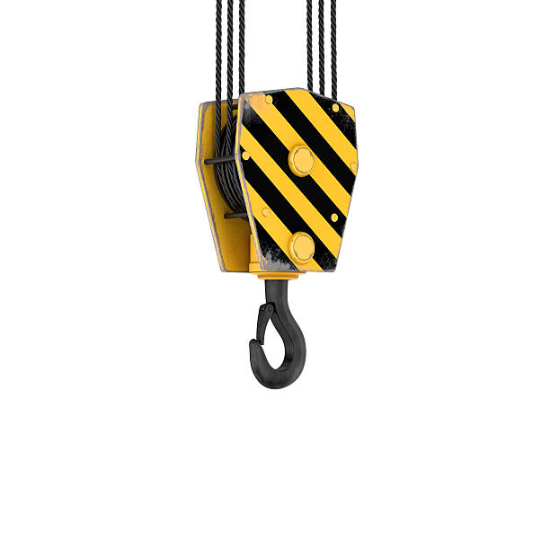 istock Rendering of tower crane hook isolated on the white background. 617574354