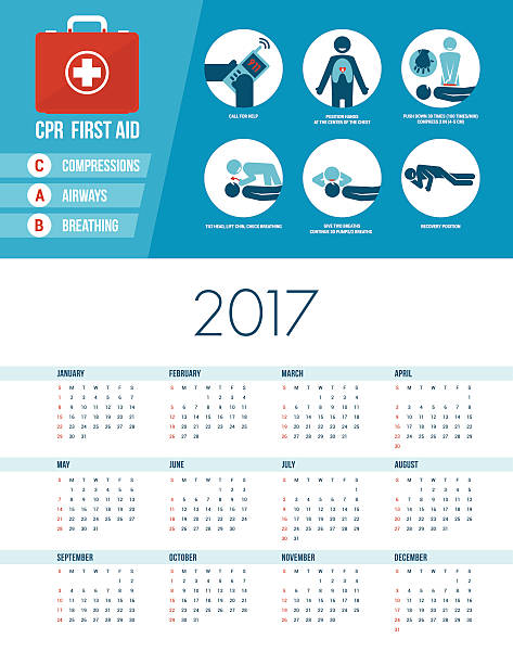ilustraciones, imágenes clip art, dibujos animados e iconos de stock de calendario de 2017 - cpr emergency services urgency emergency sign